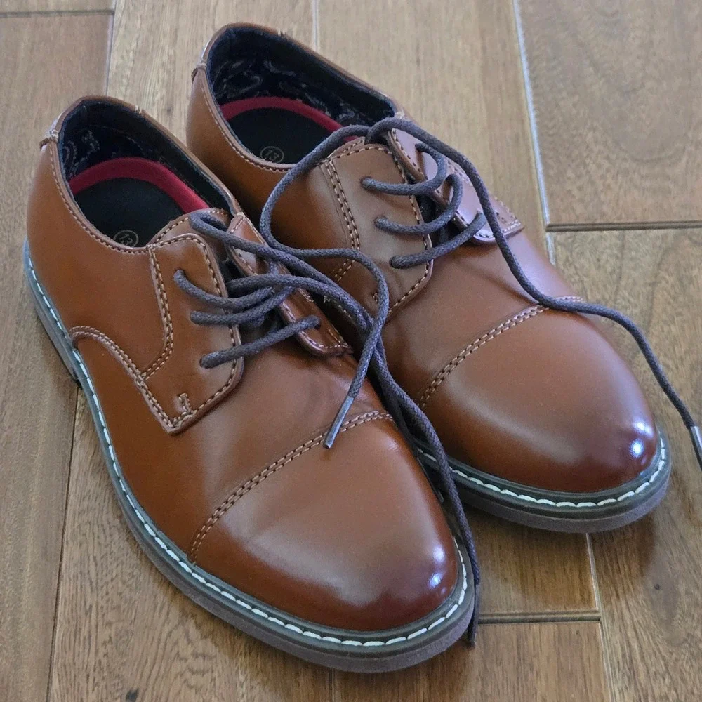 Bruno Marc Boys Tan Brown Cap Toe Oxford Dress Shoes Size 13 Toddler Youth